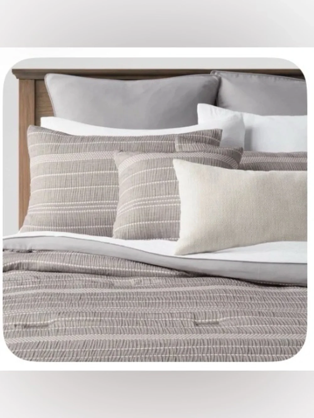Threshold Grey & Cream Chambray Matelasse Stripe Queen 6 Piece Comforter Set